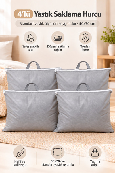 Pillow Storage Bag 50x70 cm – Zipper Closure, Handles, Dust-Proof, Sets of 2 and 4