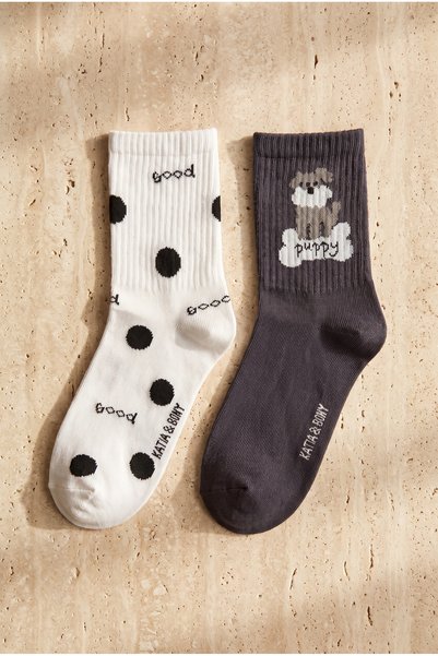 Women's Dog Patterned 2-Pair Cotton Ankle Socks, Gray Mix.