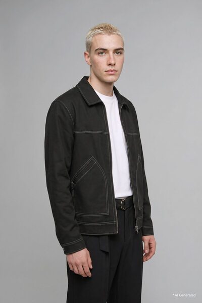Regular Fit Shirt Collar Contrast Stitched Zipper Jacket I0923Ax26Wn