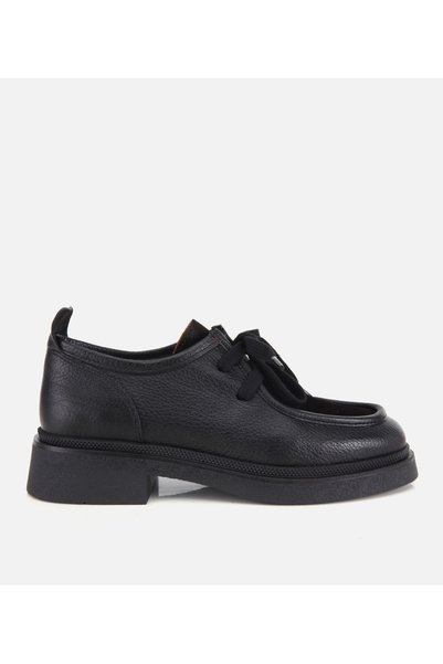 Women's Leather Black Oxford Shoes with Thick Soles.