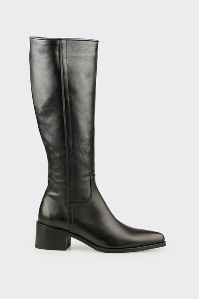 Black Women's Leather Heeled Boots