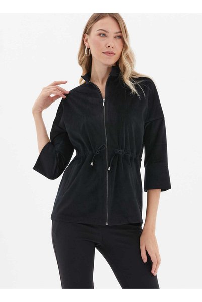 26Ksl1672 Black Women's Stand-Up Collar Suede Jacket