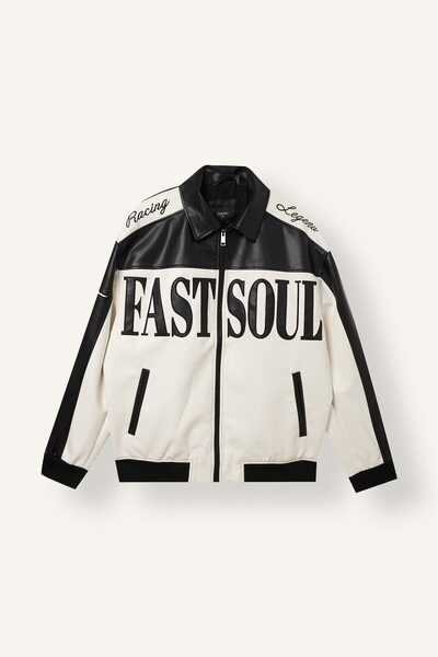 Oversized Shirt Collar Zipper-Front Lightweight Faux Leather Jacket I0996AX26WN