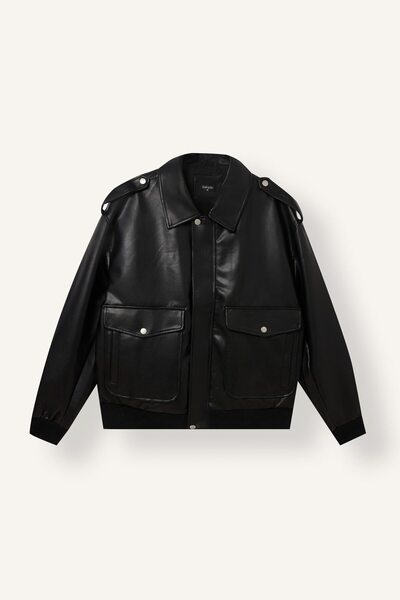 Regular Fit Shirt Collar Zippered Thin Faux Leather Jacket I0924Ax26Wn