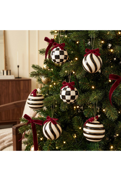 New Year's Fair 6-Piece Tree Ornament Set, Black and White