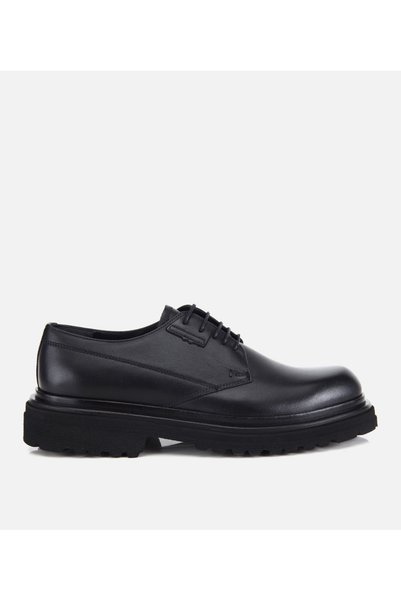 Men's Leather Black Thick-Soled Casual Shoes