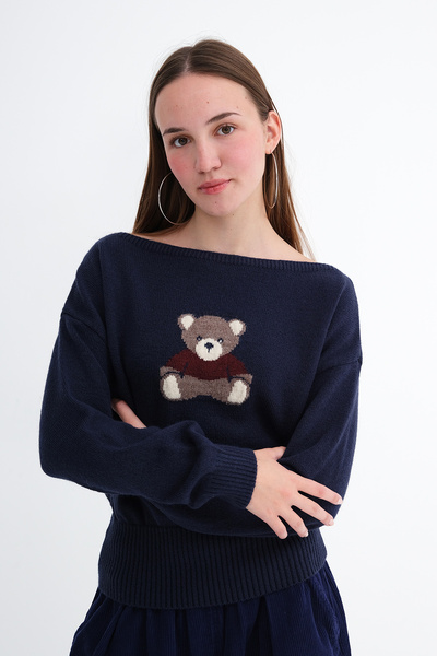 Teddy Bear Patterned Knitwear Sweater K3564