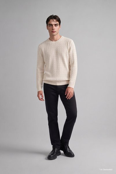 Regular Fit Crew Neck Ribbed Knit Basic Sweater J2332Ax26Wn