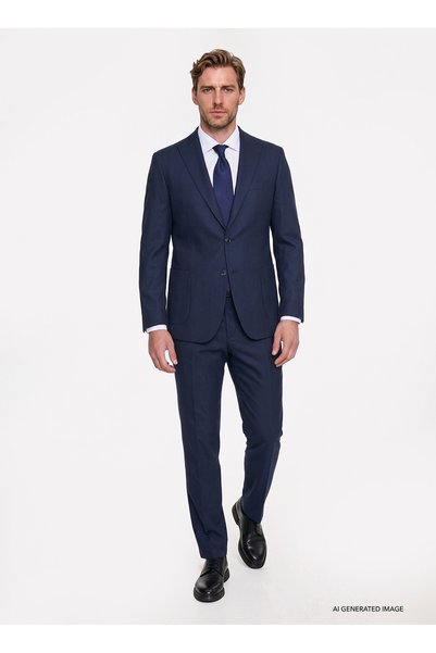 Ace030271053 Navy Blue Men's Slim Fit Diagonal Suit