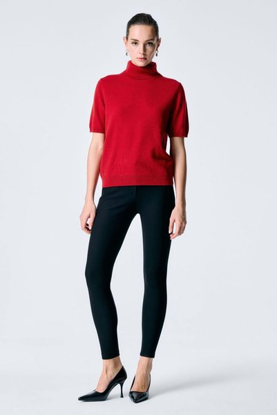 Red Short Sleeve Cashmere Blend Knit Sweater