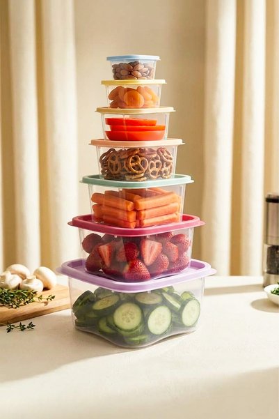 7-Piece Stackable Square Microwave and Freezer Safe Storage Container Set