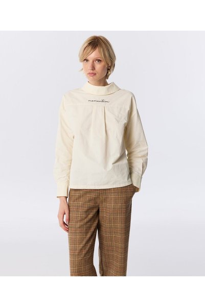 Slogan Embroidered Pleated Bluze