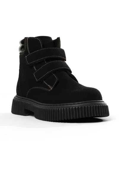 Children's Unisex Black Suede Comfortable Fit Boots with Thermo Sole and Double Velcro Straps.
