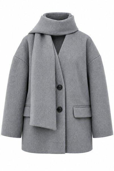 Gray Shawl-Detailed Buttoned Cashmere Jacket - 2Y25912