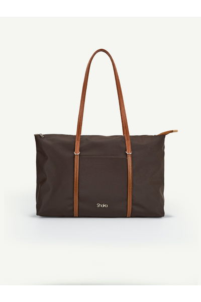 Brown-Tan Shk357 Large Capacity, with Strap, Zippered, Everyday Shopper Shoulder Bag.