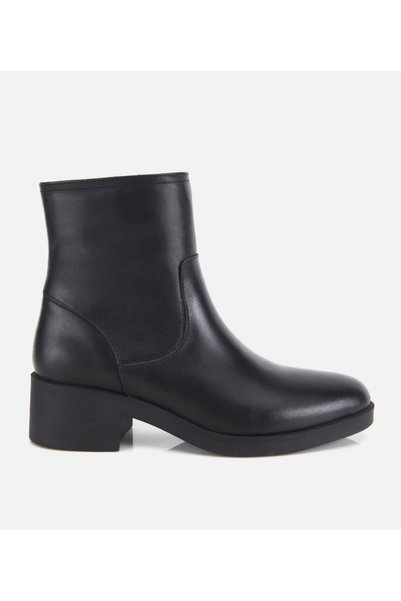 Women's Leather Black Soft Texture Ankle Flat Boots