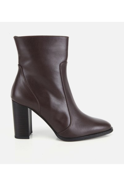Women's Leather Brown High-Heeled Boots.