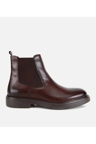 Men's Leather Brown Chelsea Boots with Elastic Detail
