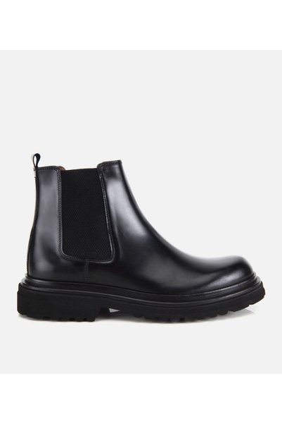 Men's Leather Black Chelsea Boots with Rubber Detail