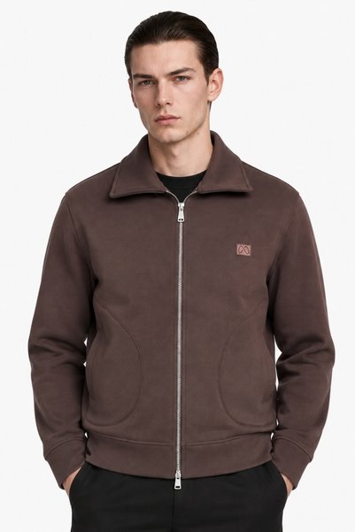 Men's zippered polo collar pocket sweat jacket