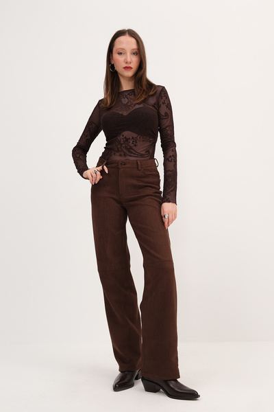 Suede Wide Leg Pants Pn17615