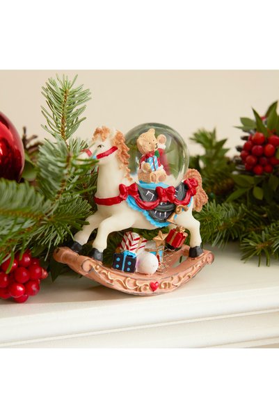 New Year's Teddy Bear on the Carousel Snow Globe