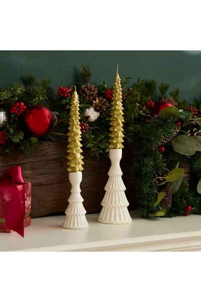New Year Christmas Pine Tree Shaped Candlestick Candle 8.2X4.2X21 cm