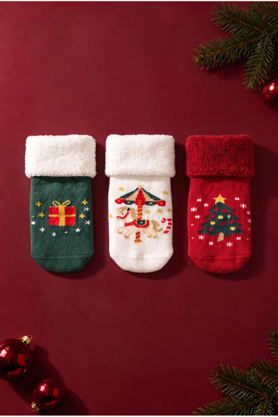 Baby 3-Pack New Year's-Themed Christmas Socks