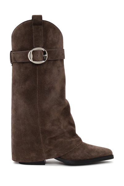 Women's Mink Thick Heeled Suede Leather Boots Af530005Ds