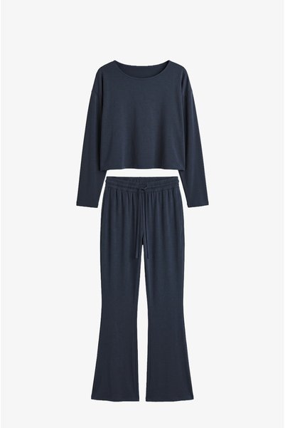 Anthracite Off-Shoulder Oversize Blouse and Pants Set
