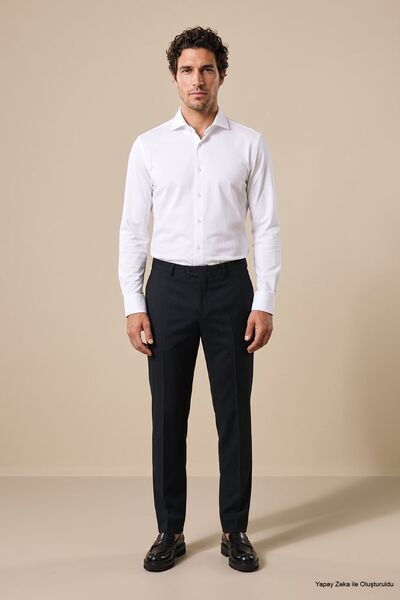 Men's Black 100% Wool Long-Tail Classic Flannel Pants.