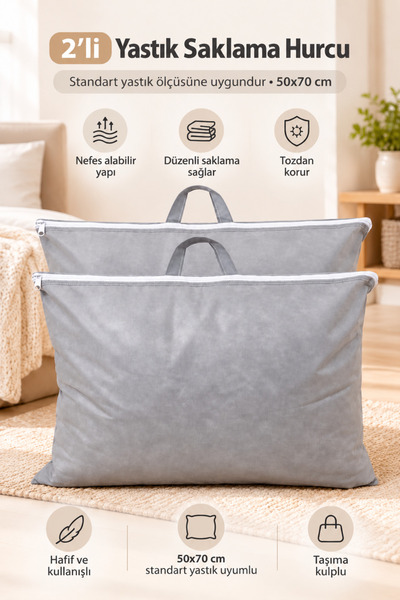 Pillow Storage Bag 50x70 cm – Zipper Closure, Handles, Dust-Proof, Sets of 2 and 4