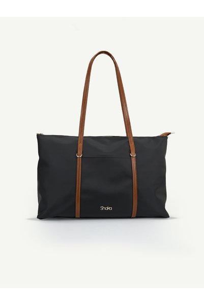 Black-Tan Shk357 Large Capacity, Shoulder Strap, Zippered, Everyday Shopper Bag.