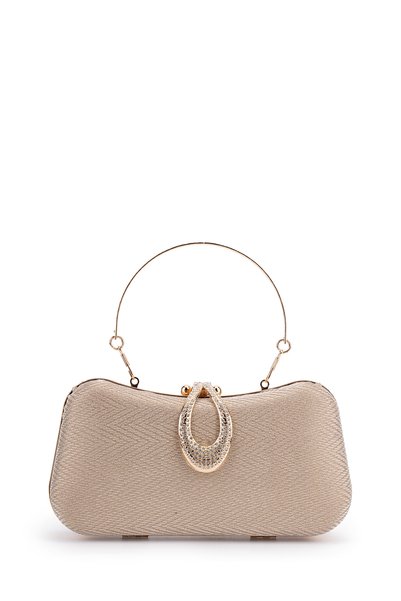 Midas Women's Evening Bag with Stone Buckle and Chain Strap.