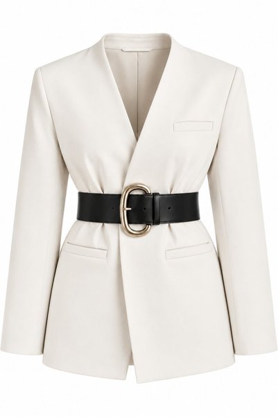 White Belt-Detailed Satin Jacket - 2Y9691