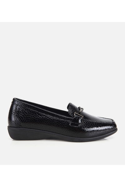 Women's Crocodile Leather Black Hidden Heel Comfort Everyday Loafer.
