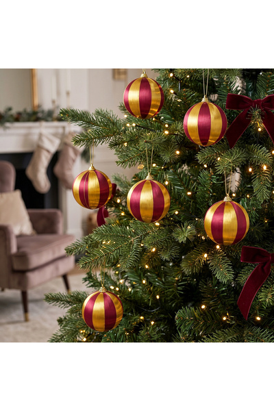 New Year's 6-Piece Tree Ornament Set, Red and Gold