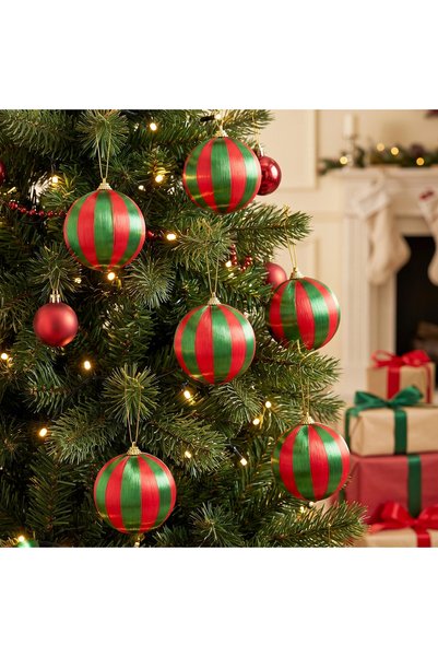 New Strip of 6 Tree Ornaments, Red and Green