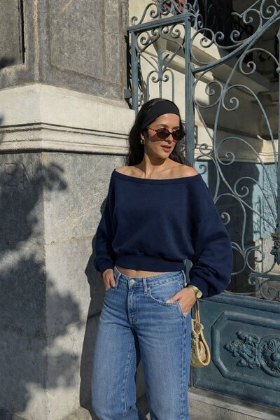 Boat neck bat sleeve Oversized blouse