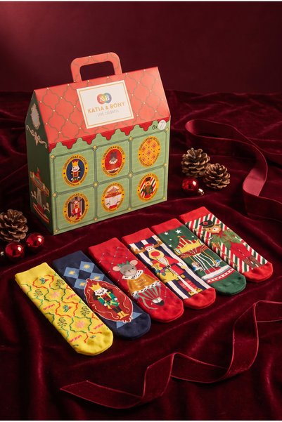 Unisex Advent Calendar: Boxed Set of 6 New Year's-Themed Cotton Ankle Socks, Assorted Colors