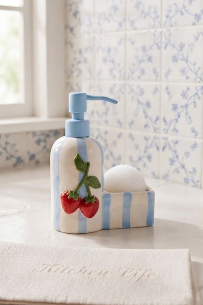 Countertop Lemon Ceramic Liquid Soap Dispenser with Sponge Compartment for Bathroom and Kitchen, 350 ml