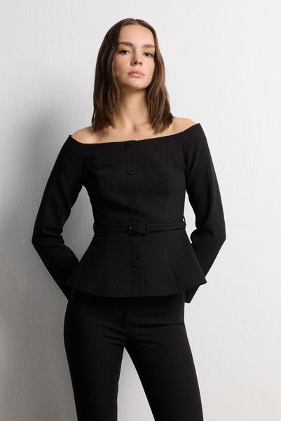 Gabardine Jacket with Belt Detail