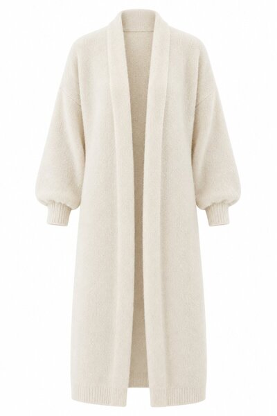Cream-Colored Long-Sleeve Knitted Cardigan - 2y251015