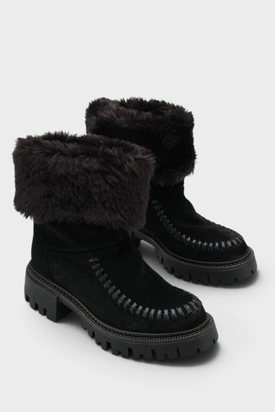 Catherina Women's Long Boots with Genuine Suede and Genuine Fur-Trimmed Version