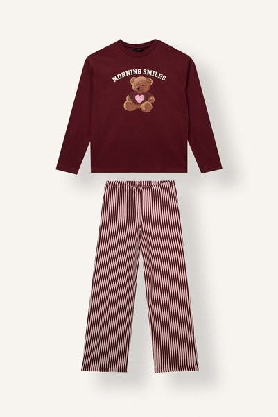 Bear-Printed Striped 2-Piece Pajama Set for Girls I6089A826Wn