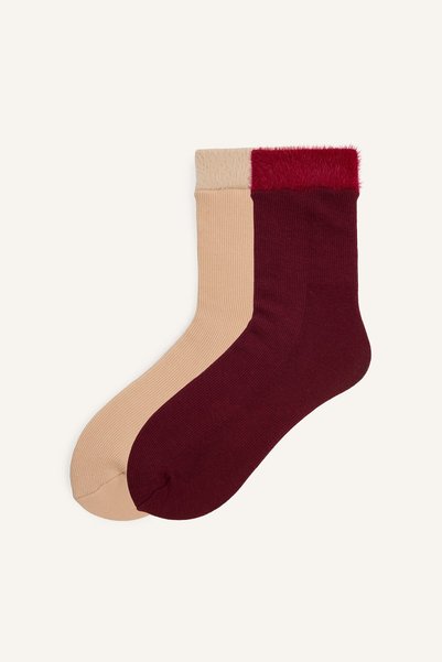 Women's 2-Pair Fuzzy Cuff Long Socks I5033Axns