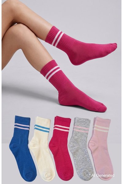 5-Pack Striped Cotton College Socks for Girls I5728A8Ns