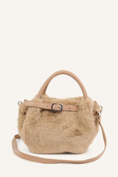 Women's Faux Fur Handbag with Belt Detail I2451Axns