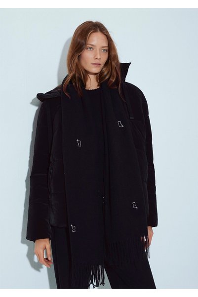Cat Embroidered Black Scarf 1911730-900