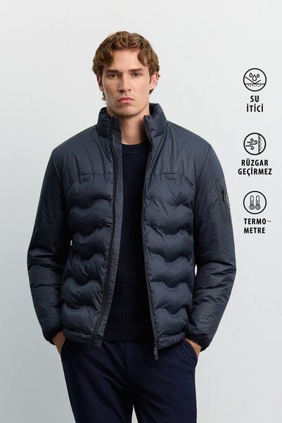 Men’s Navy Blue Mock Neck Lightweight Water-Repellent Windproof Comfort Fit Puffer Coat B006082
